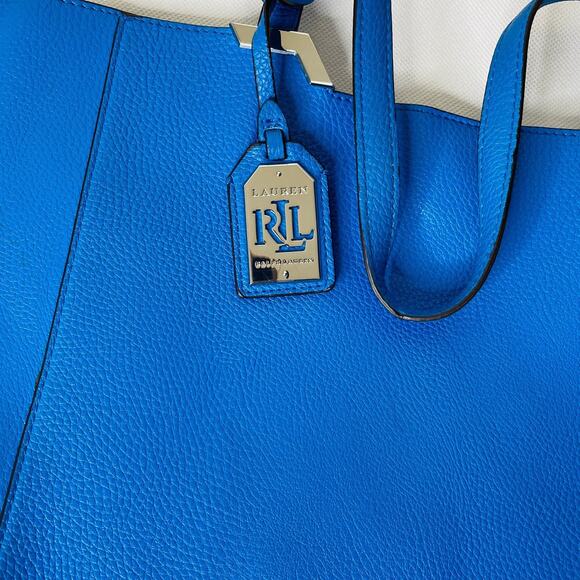 Ralph Lauren Women's Blue Pebbled Leather Tote Bag - Large - Picture 2 of 9